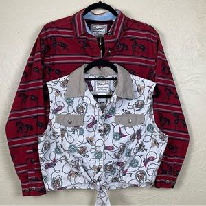 BUNDLE - 2 Vtg Wrangler Western Wear Cowgirl Cropped Button Down Shirts, Large